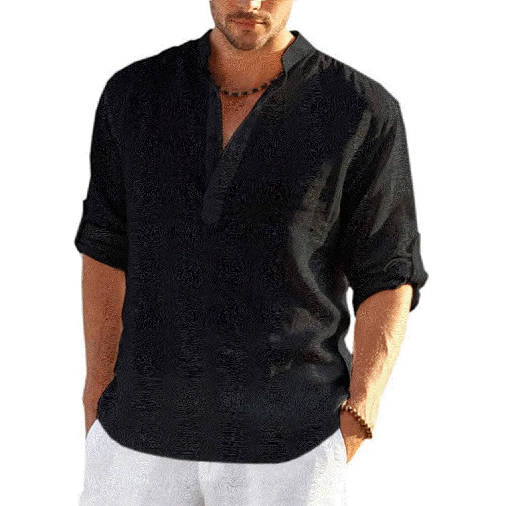 Chemise en coton et lin pour hommes