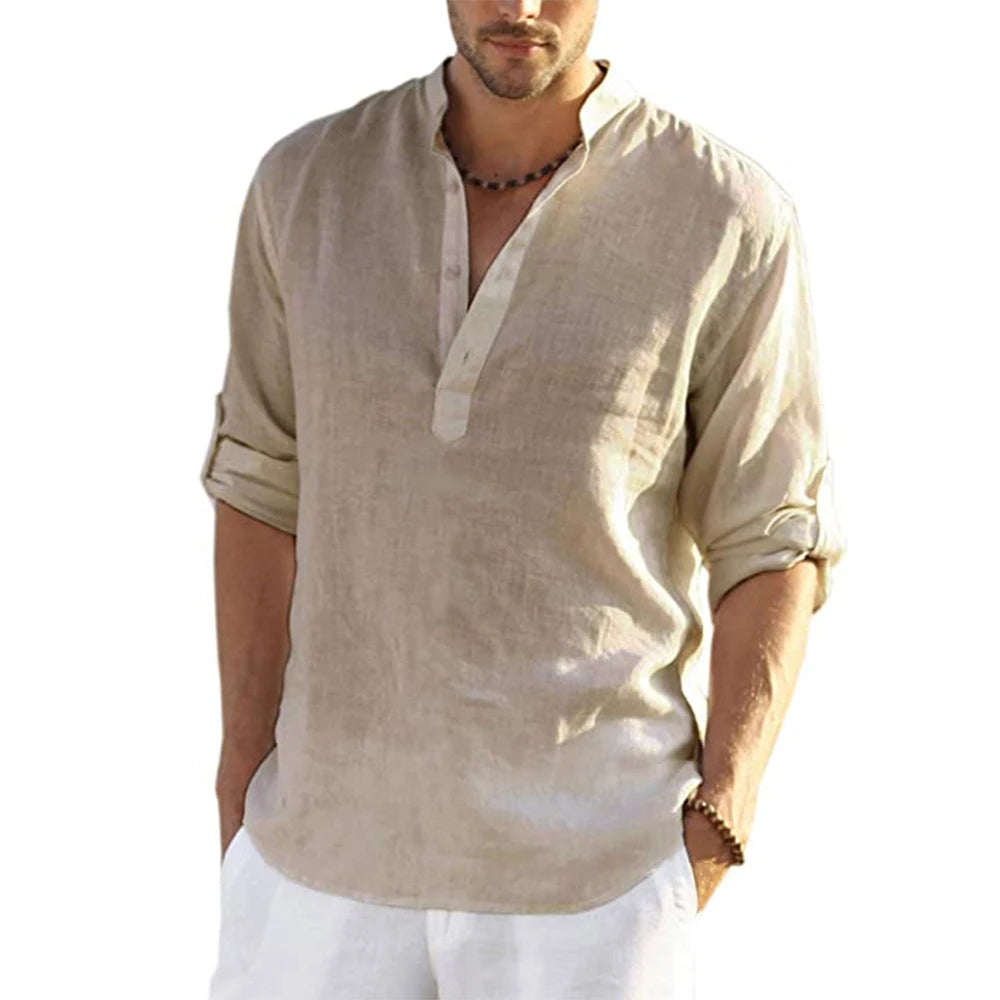 Chemise en coton et lin pour hommes