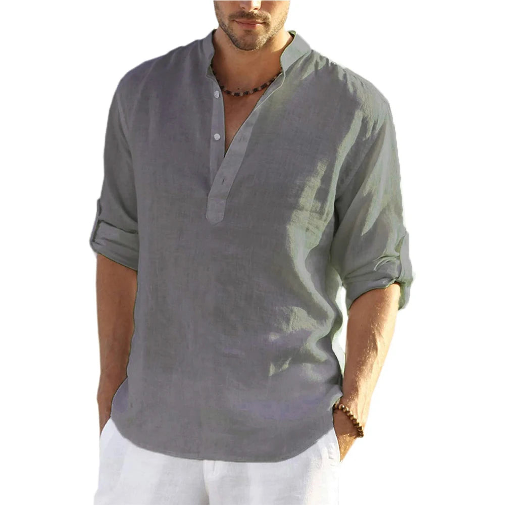 Chemise en coton et lin pour hommes